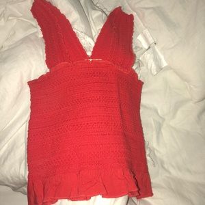 Red smocked crop top